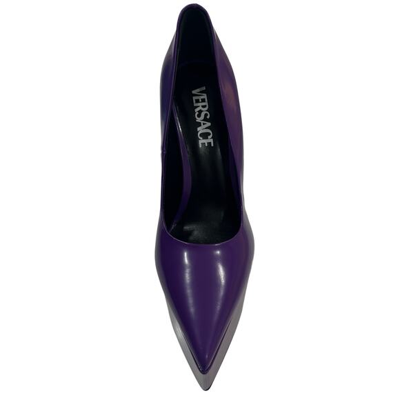 S8 VERSACE $1,450 Platform Tempest Wedge Heels Calf Leather Purple IT36/US6 - Picture 3 of 8